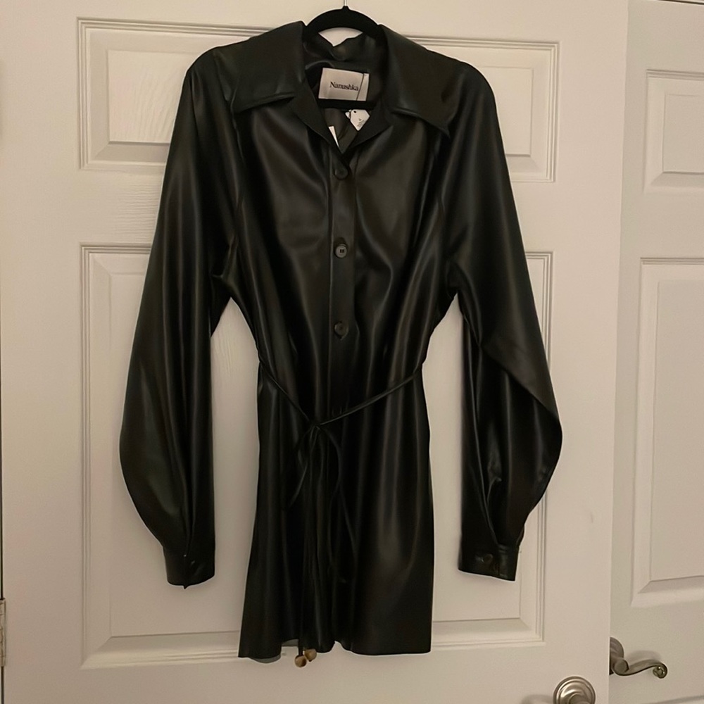 Black vegan leather (super soft) Nanushka Dress and Jacket!
